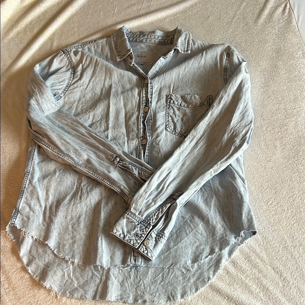 Rails Women's Light Blue Denim Shirt with Raw Shirttail